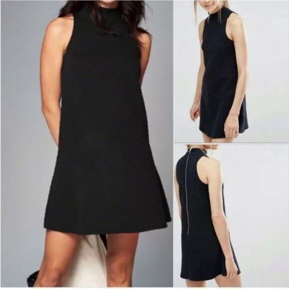 Abercrombie and Fitch Black Quilted Mockneck Drop Waist Mini Dress XS - Picture 1 of 8